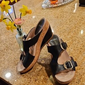 Dansko Women’s Black Cork Wedge Sandals